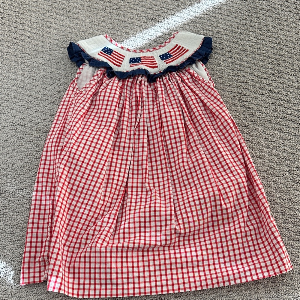 Patriotic Red and White Checkered Kids Dress